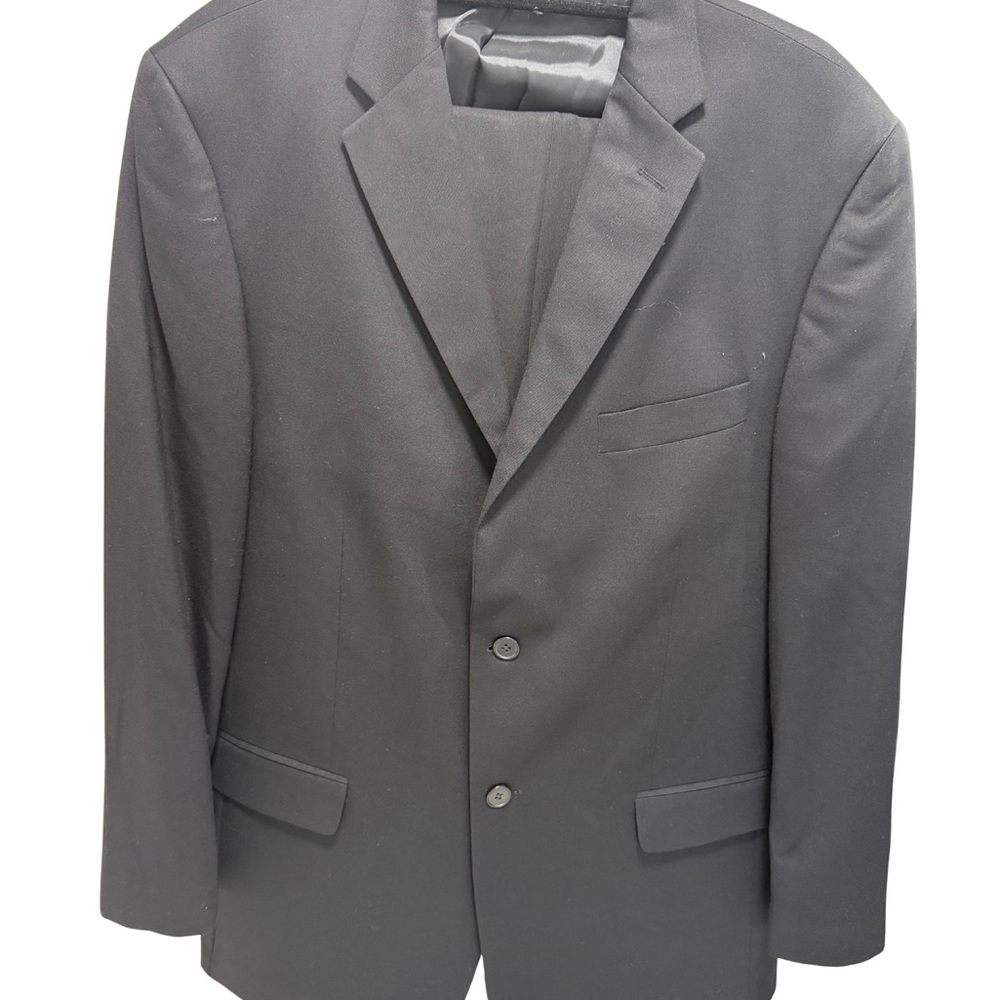 🔥 Perry Ellis Portfolio Men’s Black Wool Suit | 44R Jacket